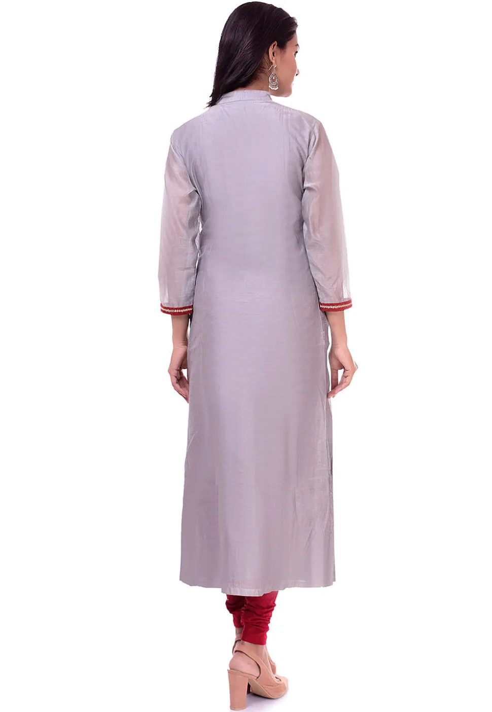 Solid Color Chanderi Silk Straight Kurta in Grey