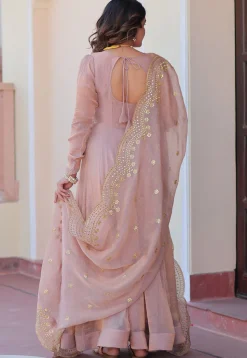 Solid Color Chiffon Abaya Style Suit in Old Rose