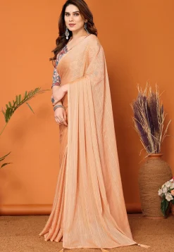 Solid Color Chiffon Brasso Saree in Peach