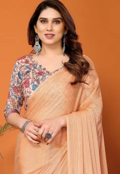 Solid Color Chiffon Brasso Saree in Peach