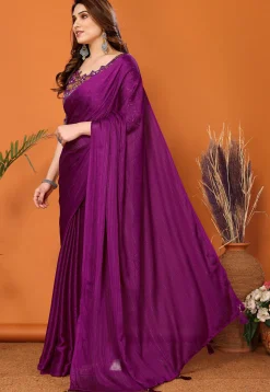 Solid Color Chiffon Brasso Saree in Purple