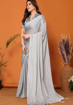 Solid Color Chiffon Brasso Saree in Grey
