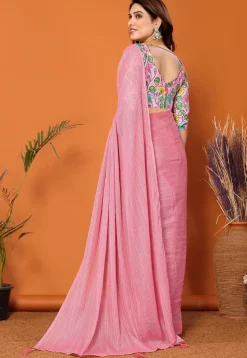 Solid Color Chiffon Brasso Saree in Pink