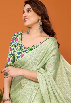 Solid Color Chiffon Brasso Saree in Pastel Green