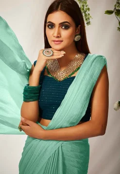 Solid Color Chiffon Saree in Light Blue