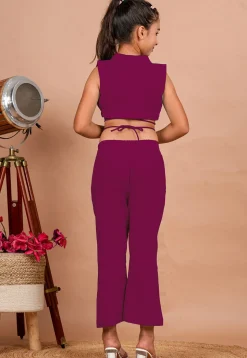 Solid Color Cotton Adjustable Dori Crop Top Set in Fuchsia