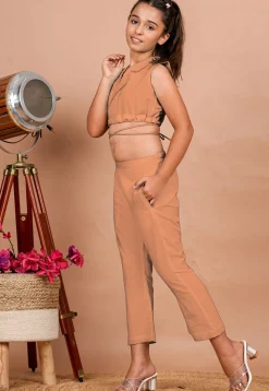 Solid Color Cotton Adjustable Dori Crop Top Set in Peach