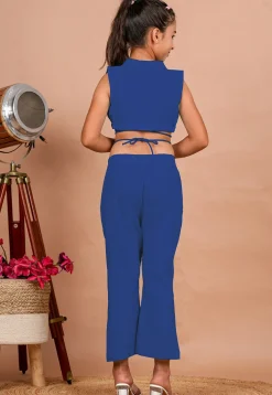 Solid Color Cotton Adjustable Dori Crop Top Set in Blue