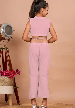 Solid Color Cotton Adjustable Dori Crop Top Set in Baby Pink