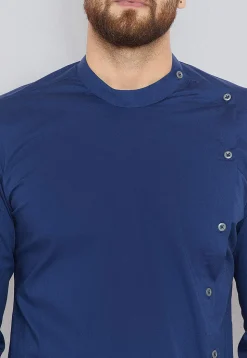 Solid Color Cotton Asymmetric Kurta in Blue