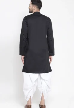 Solid Color Cotton Asymmetric Dhoti Kurta in Black
