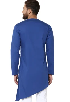 Solid Color Cotton Asymmetric Kurta in Dark Blue
