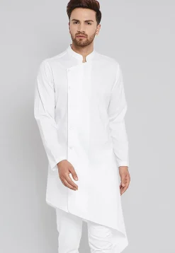 Solid Color Cotton Asymmetric Kurta in White
