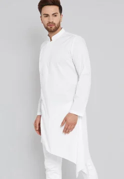 Solid Color Cotton Asymmetric Kurta in White