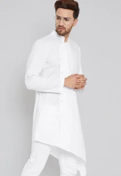 Solid Color Cotton Asymmetric Kurta in White
