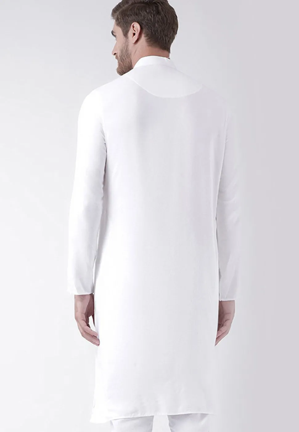 Solid Color Cotton Asymmetric Cowl Style Kurta in White