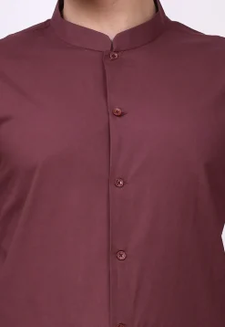 Solid Color Cotton Asymmetric Kurta in Maroon