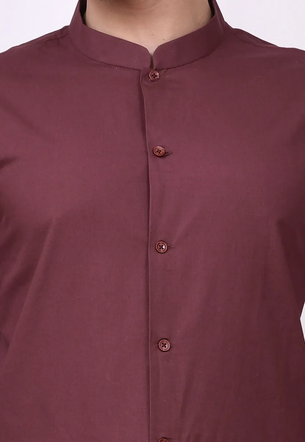 Solid Color Cotton Asymmetric Kurta in Maroon