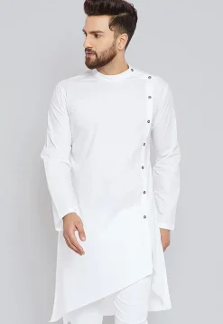 Solid Color Cotton Asymmetric Kurta in White