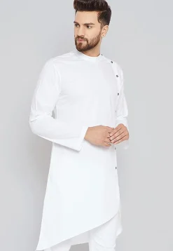 Solid Color Cotton Asymmetric Kurta in White
