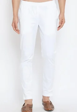Solid Color Cotton Asymmetric Kurta Set in White