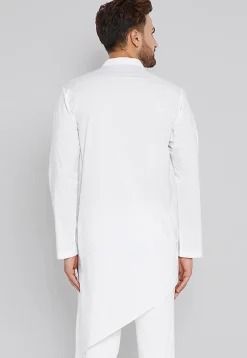 Solid Color Cotton Asymmetric Kurta in White