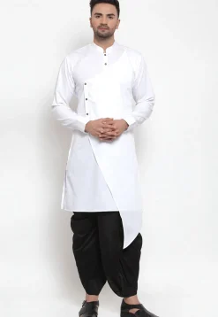 Solid Color Cotton Asymmetric Dhoti Kurta in White
