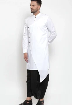Solid Color Cotton Asymmetric Dhoti Kurta in White