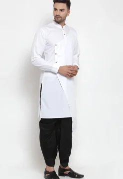 Solid Color Cotton Asymmetric Dhoti Kurta in White