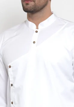 Solid Color Cotton Asymmetric Dhoti Kurta in White