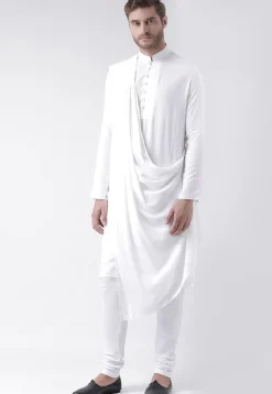 Solid Color Cotton Asymmetric Cowl Style Kurta Set in White