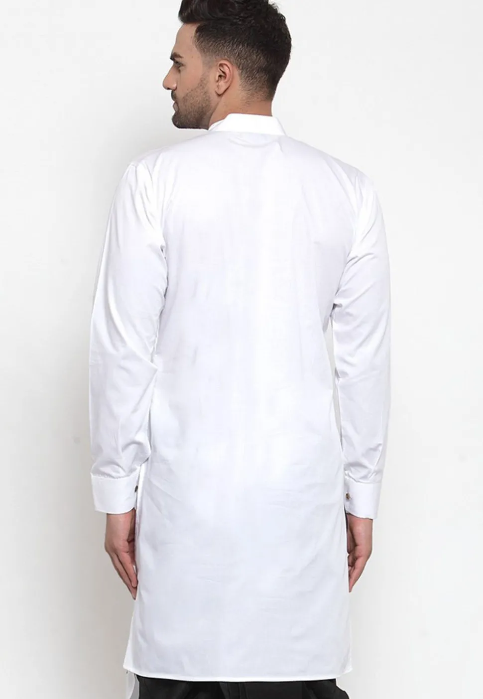 Solid Color Cotton Asymmetric Kurta in White