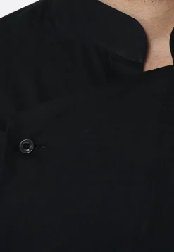 Solid Color Cotton Asymmetric Kurta in Black