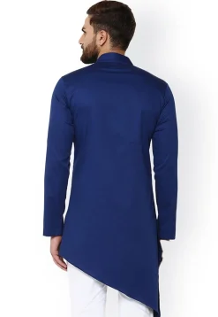 Solid Color Cotton Asymmetric Kurta in Royal Blue