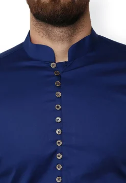 Solid Color Cotton Asymmetric Kurta in Royal Blue
