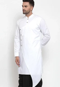 Solid Color Cotton Asymmetric Kurta in White