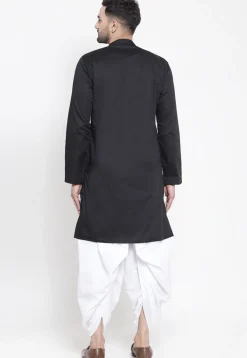 Solid Color Cotton Asymmetric Dhoti Kurta in Black