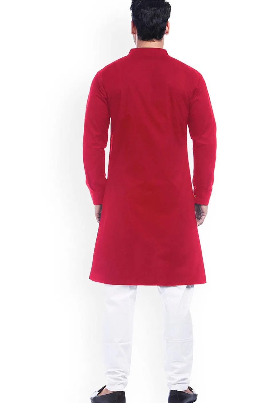 Solid Color Cotton Asymmetric Kurta in Red