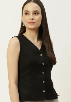 Solid Color Cotton Blouse in Black