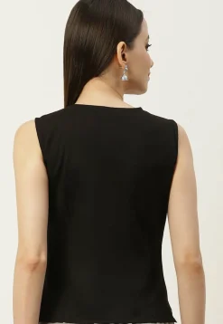 Solid Color Cotton Blouse in Black