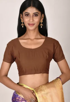 Solid Color Cotton Blouse in Dark Brown