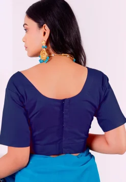 Solid Color Cotton Blouse in Navy Blue
