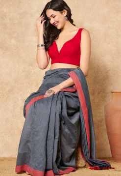 Solid Color Cotton Blouse in Red