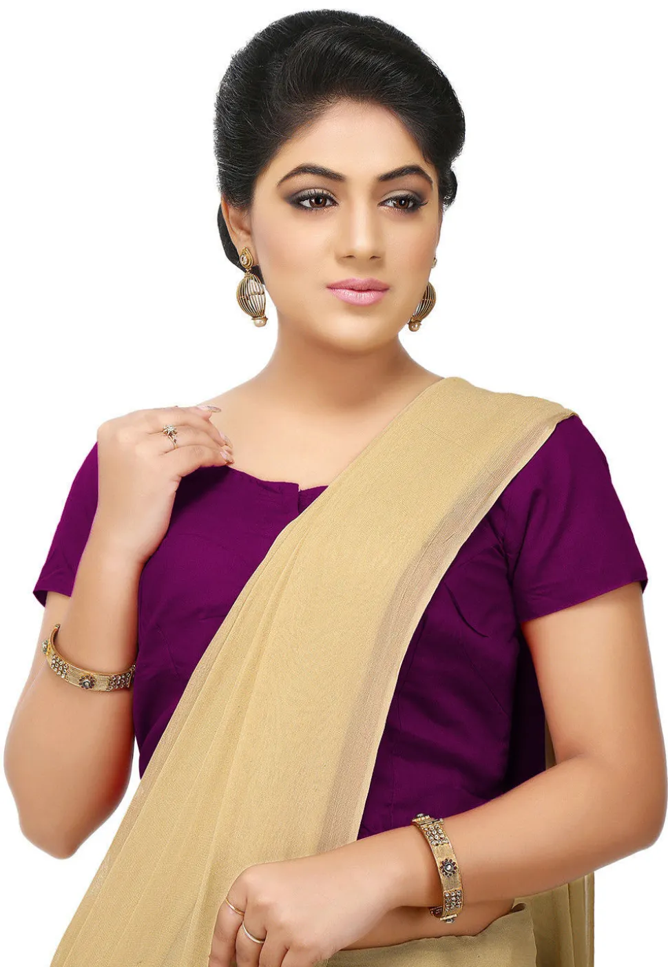 Solid Color Cotton Blouse in Magenta