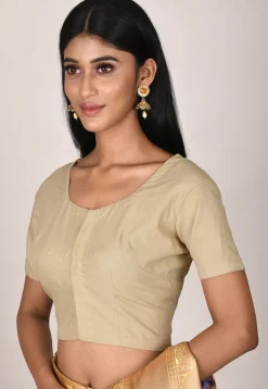 Solid Color Cotton Blouse in Beige