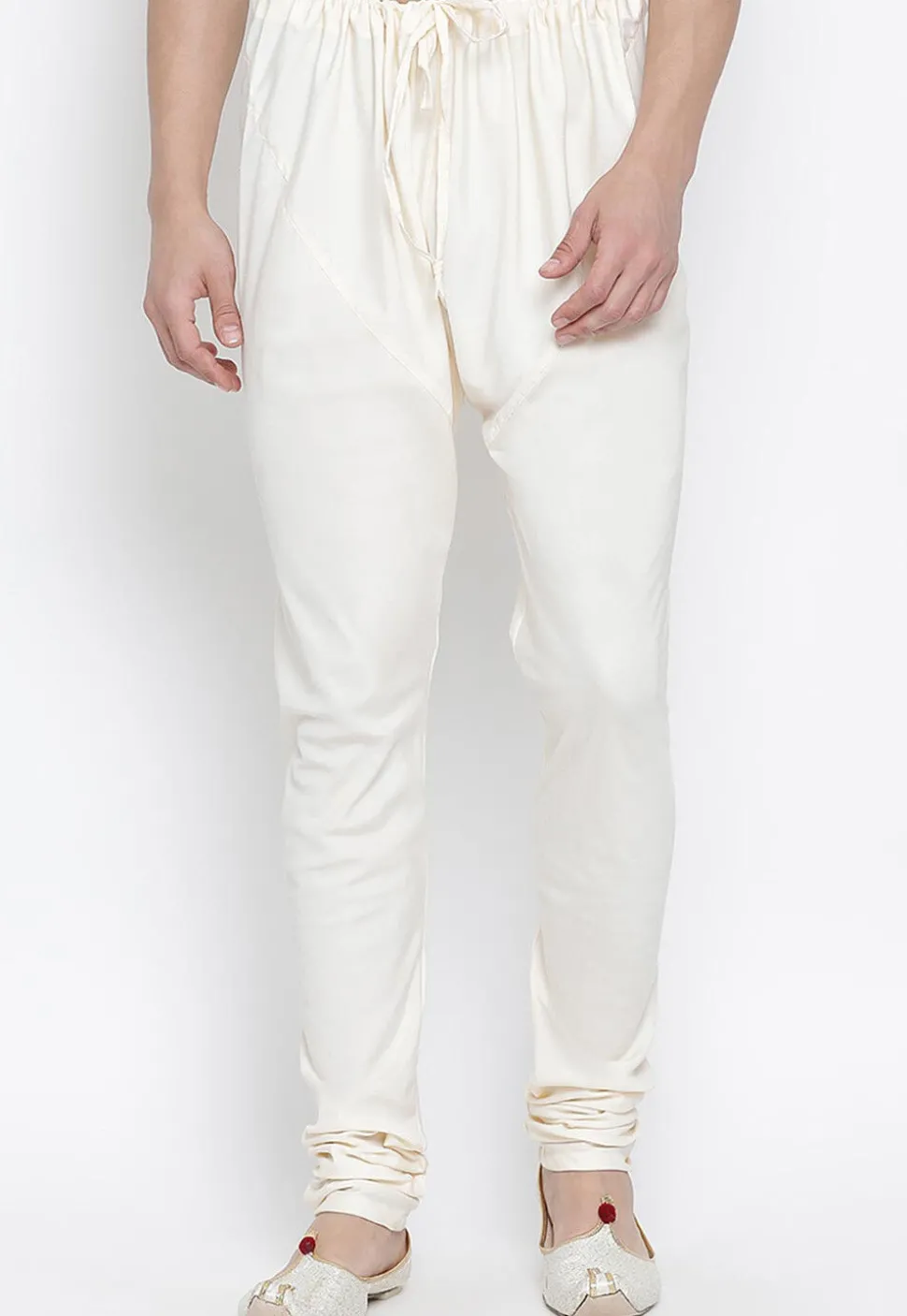 Solid Color Cotton Churidar in Off White