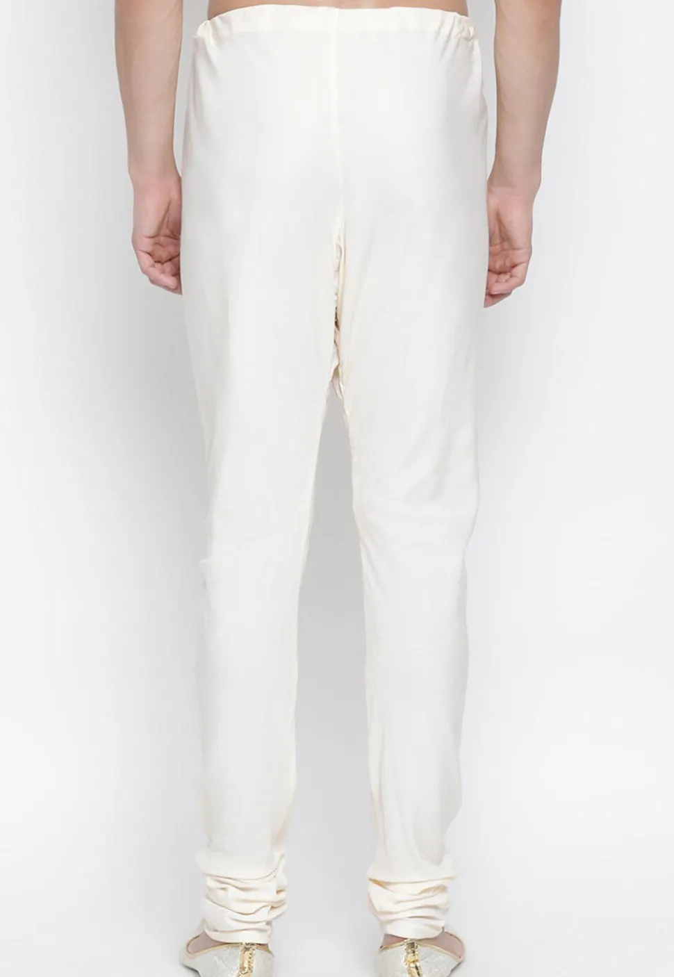 Solid Color Cotton Churidar in Off White