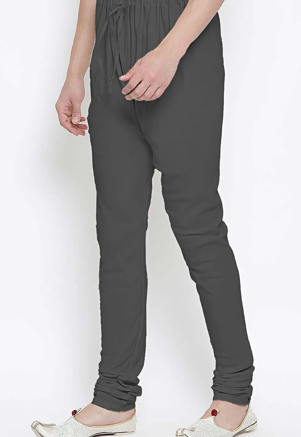 Solid Color Cotton Churidar in Grey