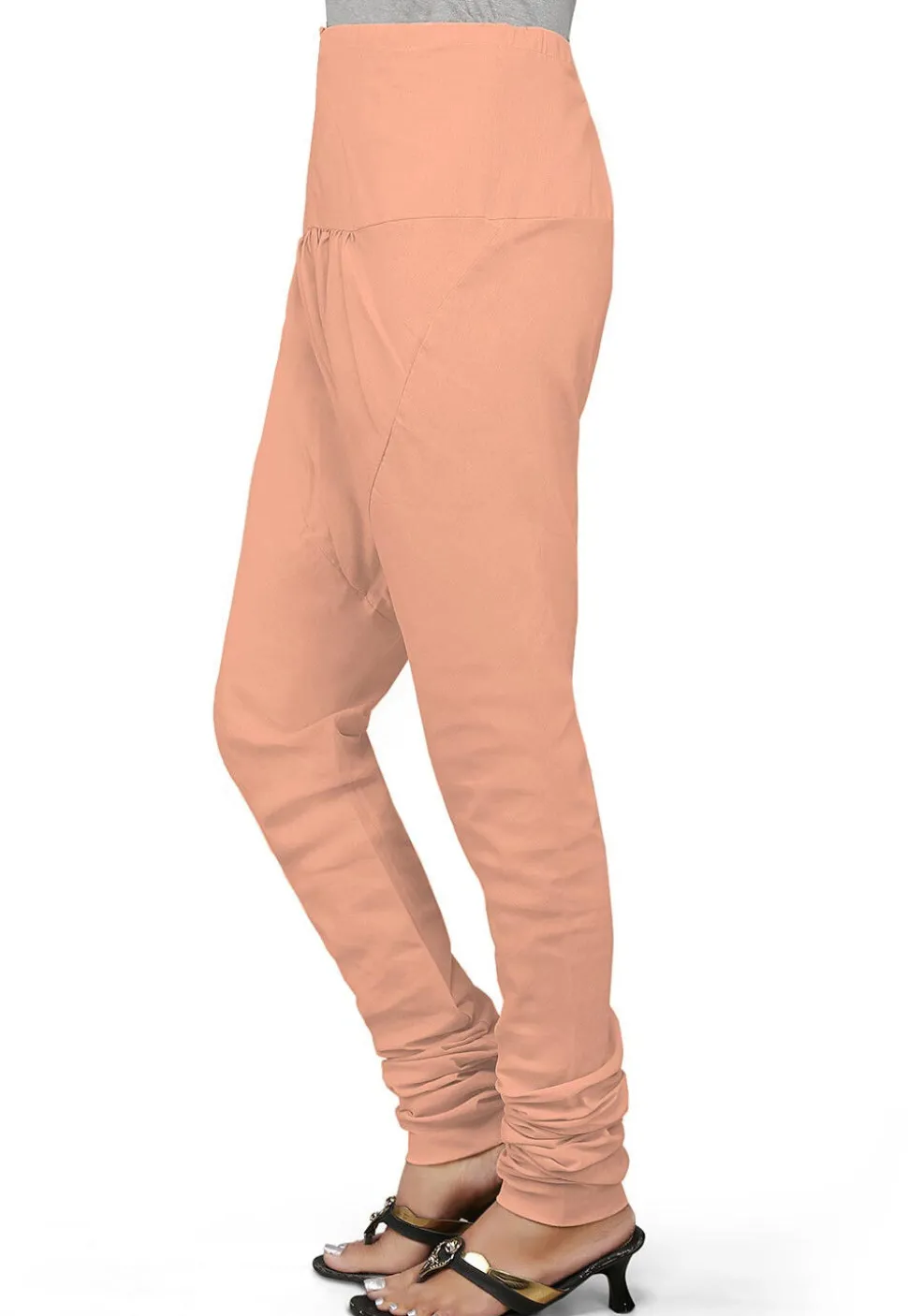 Solid Color Cotton Churidar in Peach