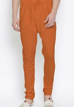 Solid Color Cotton Churidar in Orange